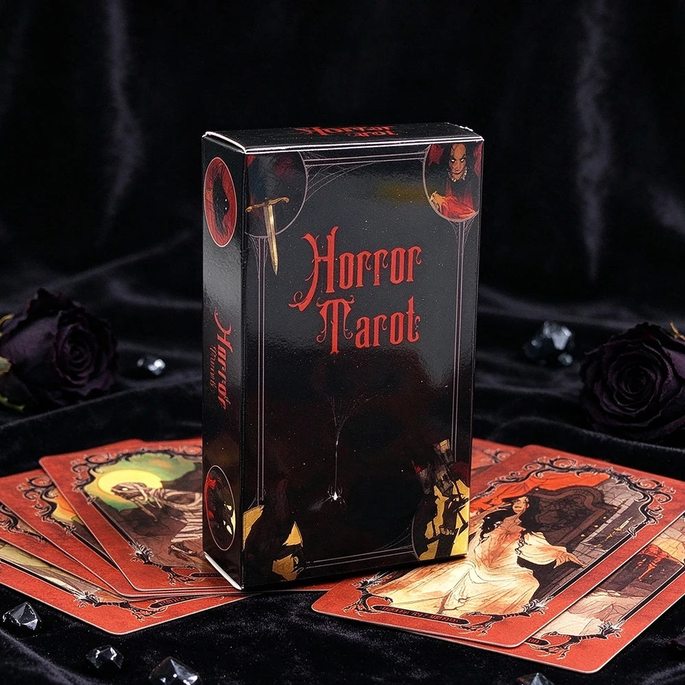 Horror Tarot Deck 78‑Cards Gothic Horror Art Tarot Cards Fortune Telling Divination Cards Game Halloween Party Game for Beginner