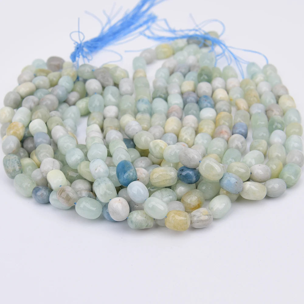 APDGG Natural Blue Aquamarine Gems Freefrom Egg Nugget Loose Stone Beads 16'' Strands Jewelry Making DIY