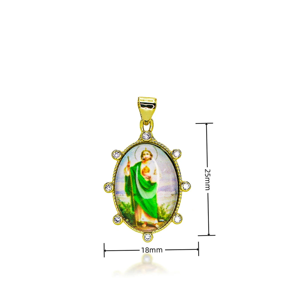 Gold Plated Enamel Virgin Mary Pendant Sacred Heart of Jesus Zirconia Edges Medal Necklace Divine Child Charms Catholic Jewelry