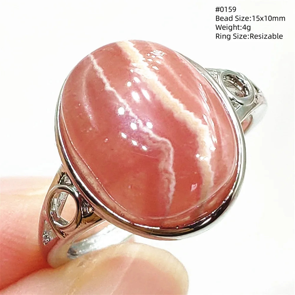 Natural Red Rhodochrosite Adjustable Ring Jewelry Rose Rhodochrosite 925 Sterling Silver Women Oval Bead AAAAA