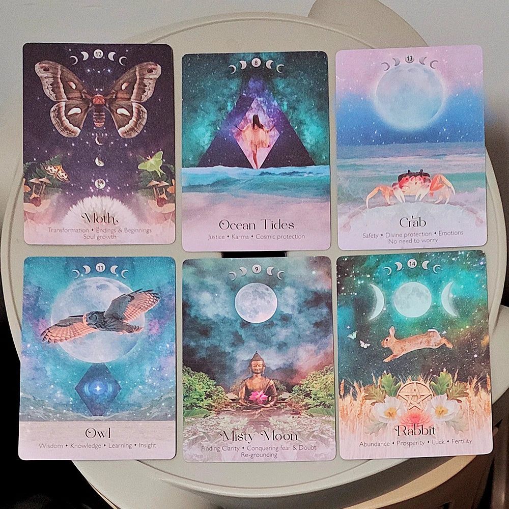 Lunar Magic Oracle Deck 40 Moon Cards 10.5*7.5cm Double-embossed, Moon Phases, Goddesses, Sacred Animals, Plants Spiritual Gift