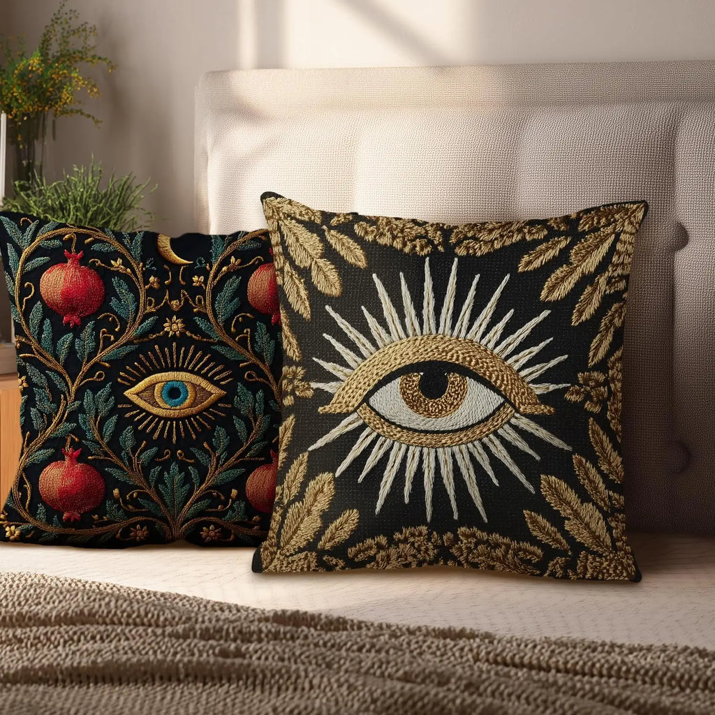 Printed pattern Mystical All Seeing Eye Pillowcase Boho Wiccan Spiritual Cushion Cover 18x18 Inch Black Gold Home Decor Gift
