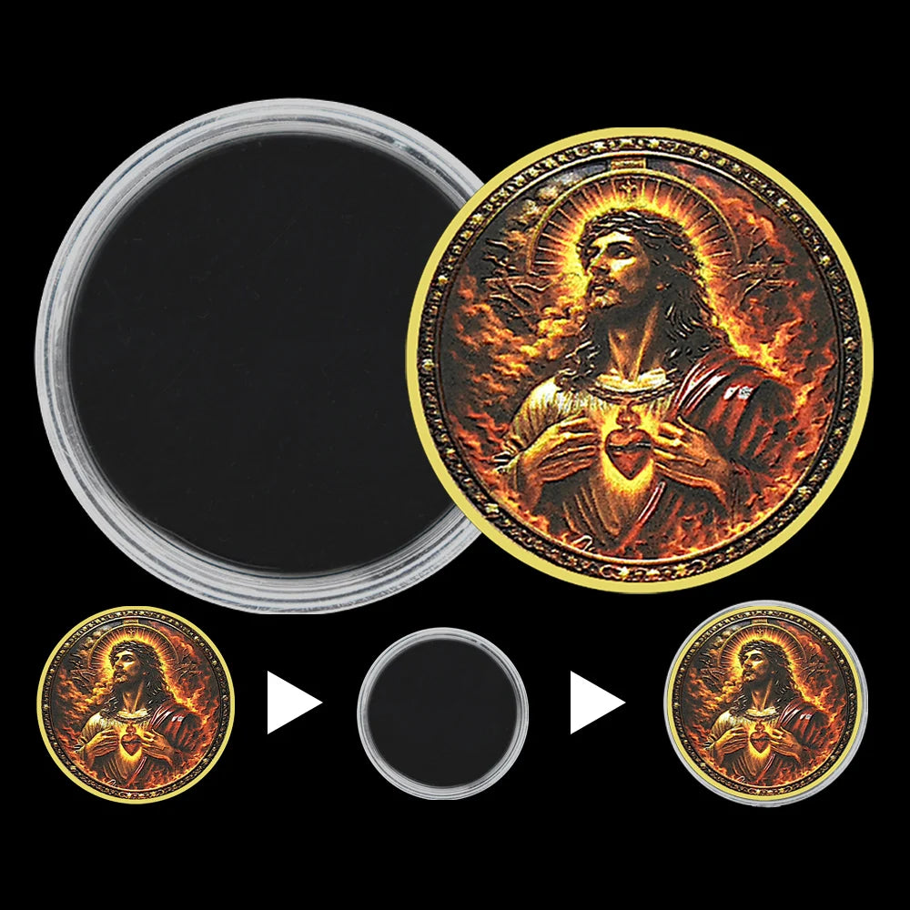 Jesus Sacred Heart Commemorative Coin Cross, Bible, Dove Design, Unique Christian Patriotic Collectible & Spiritual Gift replica