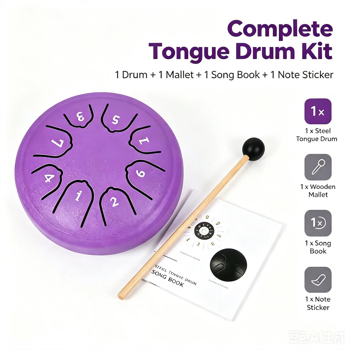 Miwayer 8 Tone 4.5 Inch Steel Tongue Drum Mini Handpan with Mallets Portable Meditation Percussion Instrument