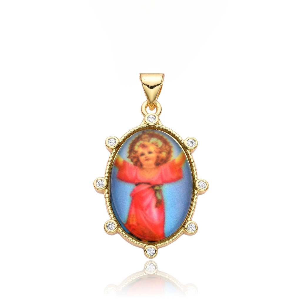 Gold Plated Enamel Virgin Mary Pendant Sacred Heart of Jesus Zirconia Edges Medal Necklace Divine Child Charms Catholic Jewelry