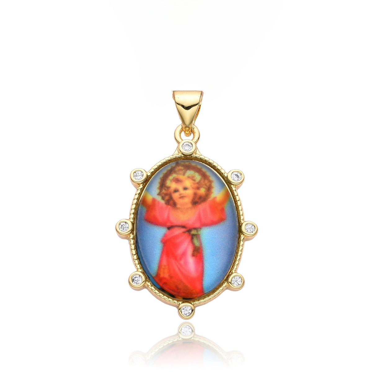 Gold Plated Enamel Virgin Mary Pendant Sacred Heart of Jesus Zirconia Edges Medal Necklace Divine Child Charms Catholic Jewelry