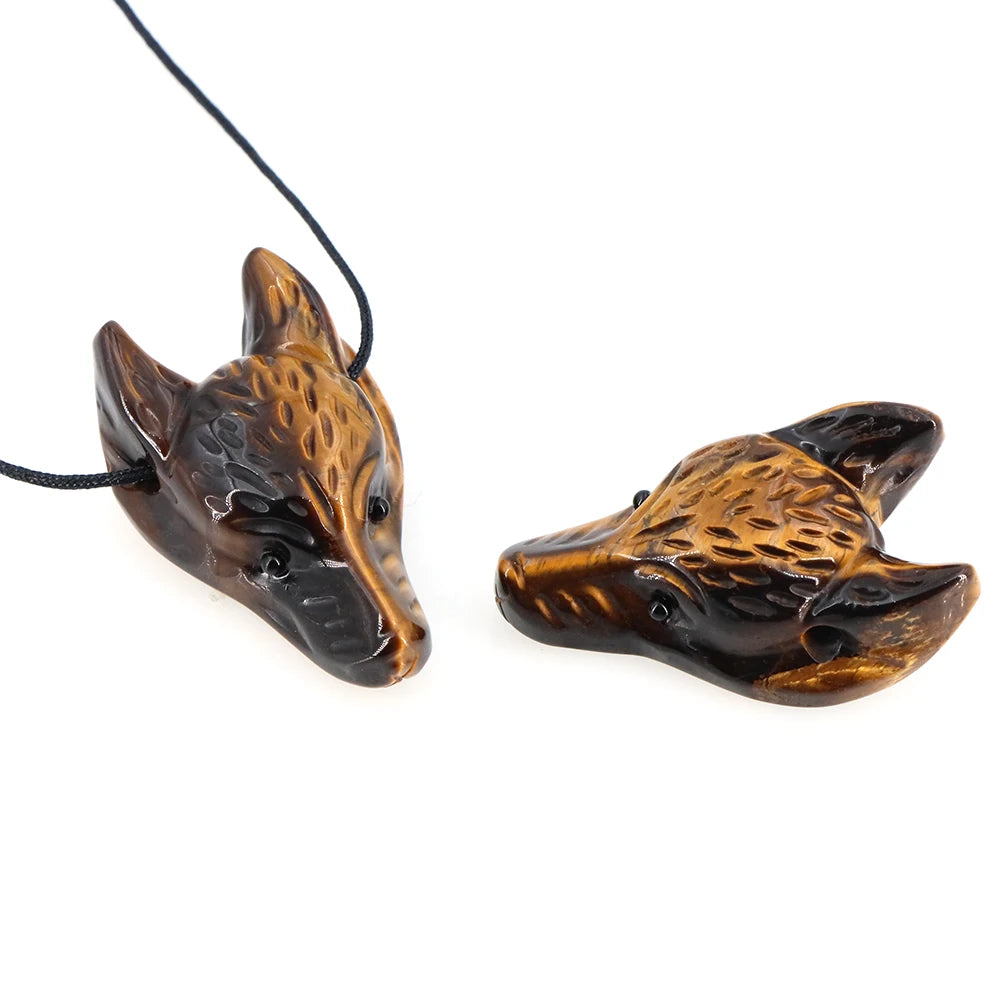 40mm Wolf Head Stone Pendant Natural Healing Crystals Statue Hand Carving Gemstone Wolves Animal Figure Jewelry Making Necklace