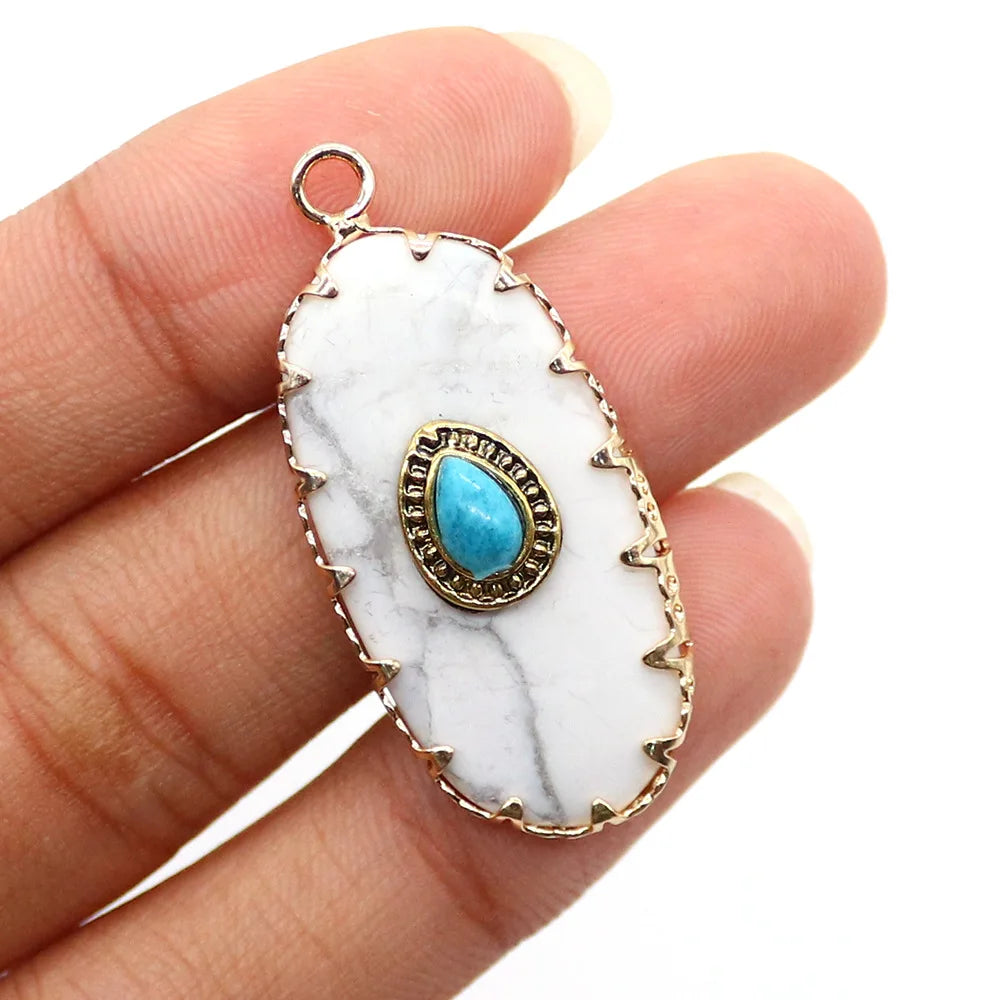 Natural Stone Dalmatian Jasper Oval Pendants Amethyst Turquoise Evil Eye Charms DIY Necklace Jewelry Making Supplies
