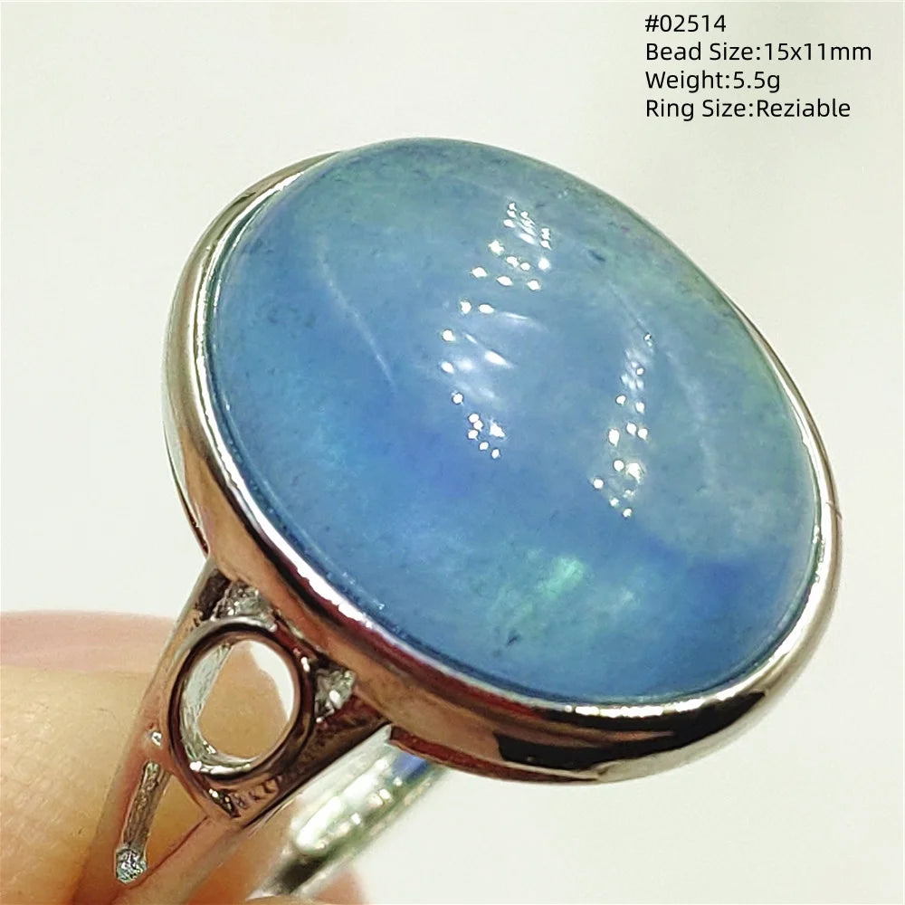 Natural Blue Aquamarine Beads Ring Adjustable Brazil Ring Oval 925 Sterling Silver Aquamarine Jewelry Women AAAAA
