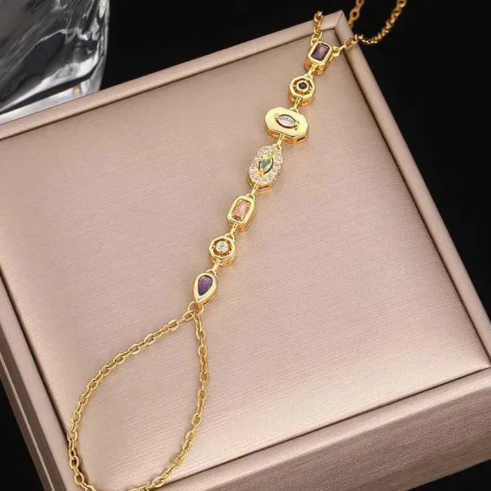Stainless Steel Colorful Crystal Hand Chain Bracelet for Women Fashion Bangle