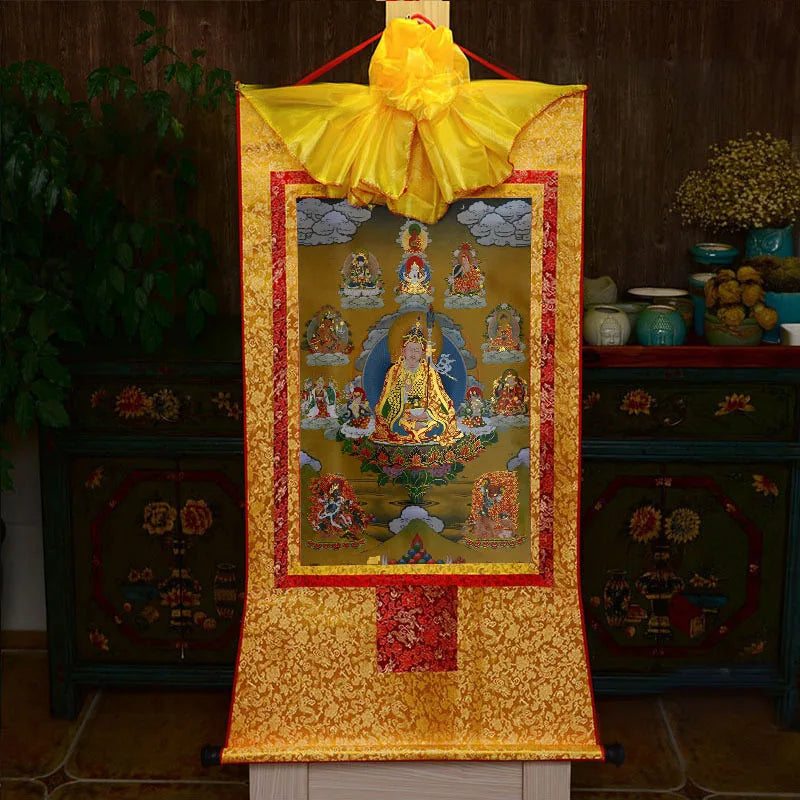 35*20cm Tibetan Thangka Wall Art Padmasambhava Green Tara Buddha Painting Hanging Decor Religious Scroll Picture Home Decoration