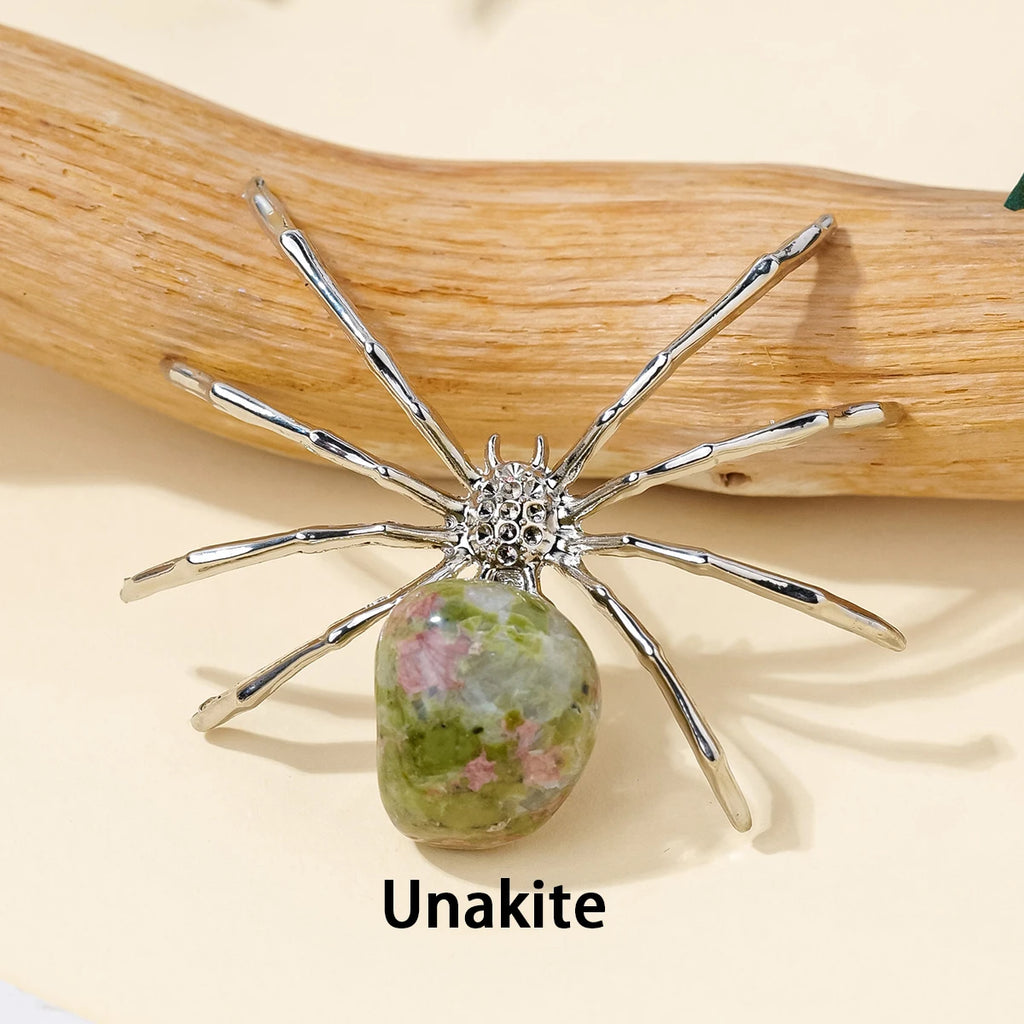 1 Pc Natural Crystal Tumbled Stone Spider Figurine – Halloween Prop, Home Desktop Decor, Handcrafted Ornament, Halloween Gift
