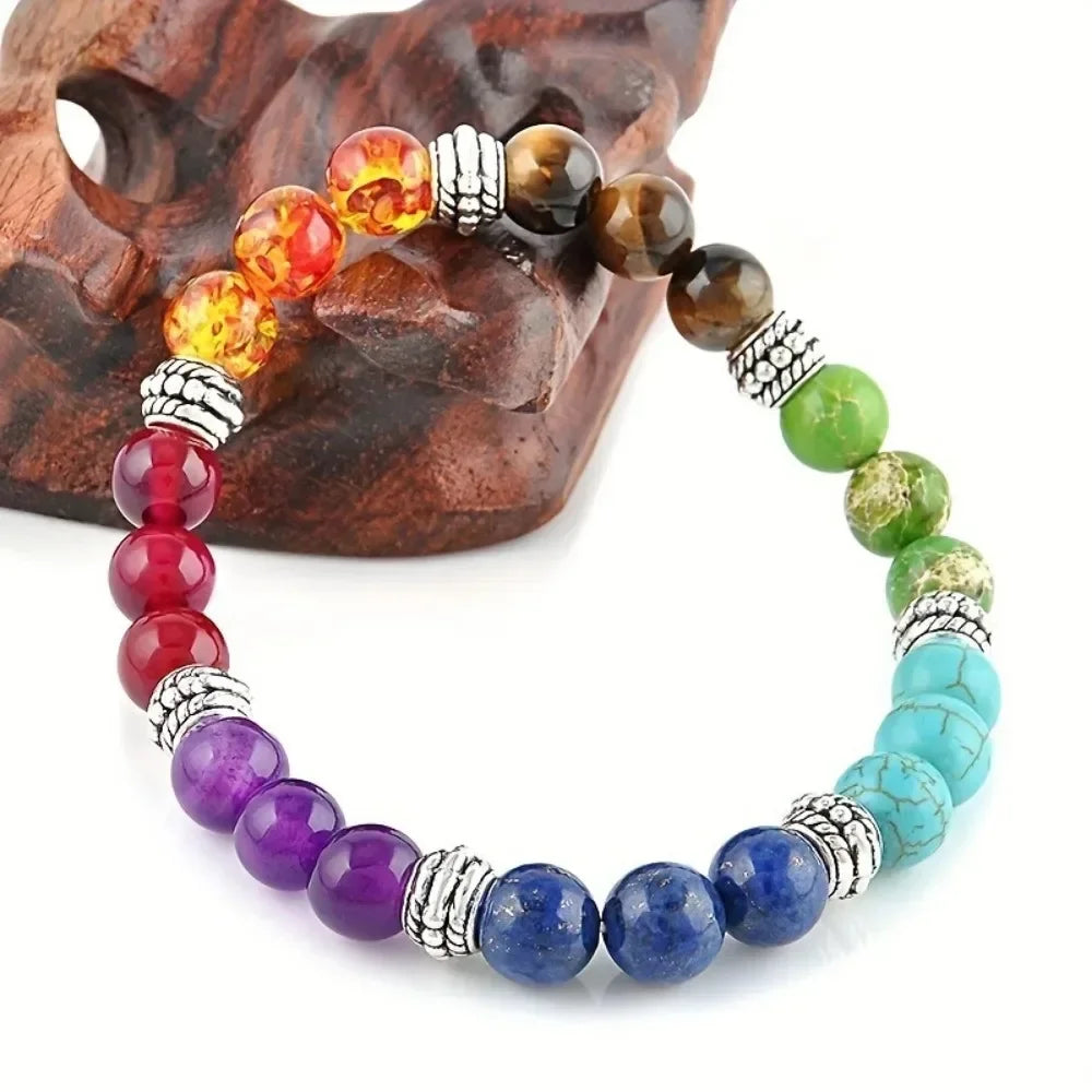 Women 7 Chakra Healing Crystal Gemstone Bead Set Yoga Balancing Necklace Bracelet Reiki Solid Design Daily Party Birthday Gift
