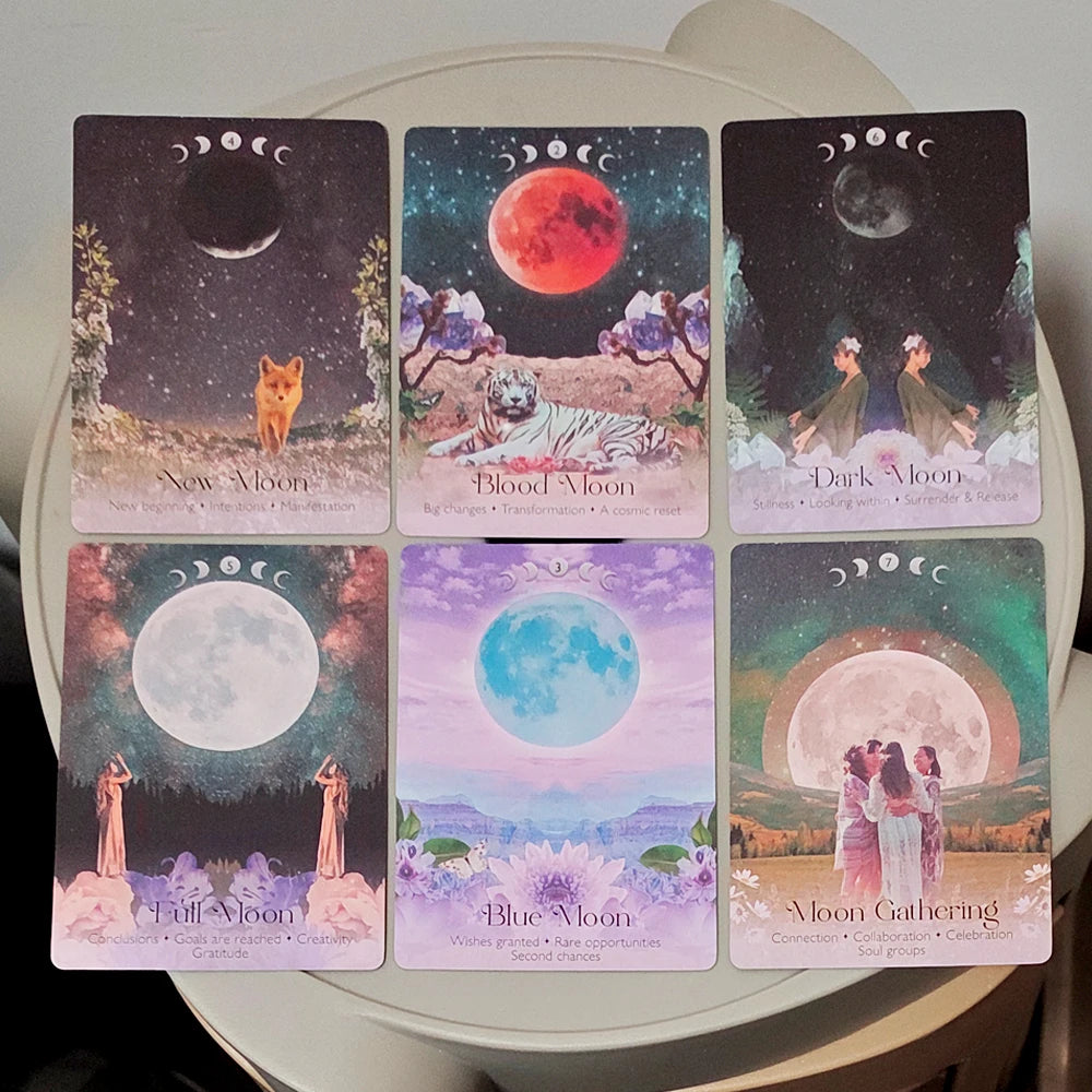 Lunar Magic Oracle Deck 40 Moon Cards 10.5*7.5cm Double-embossed, Moon Phases, Goddesses, Sacred Animals, Plants Spiritual Gift