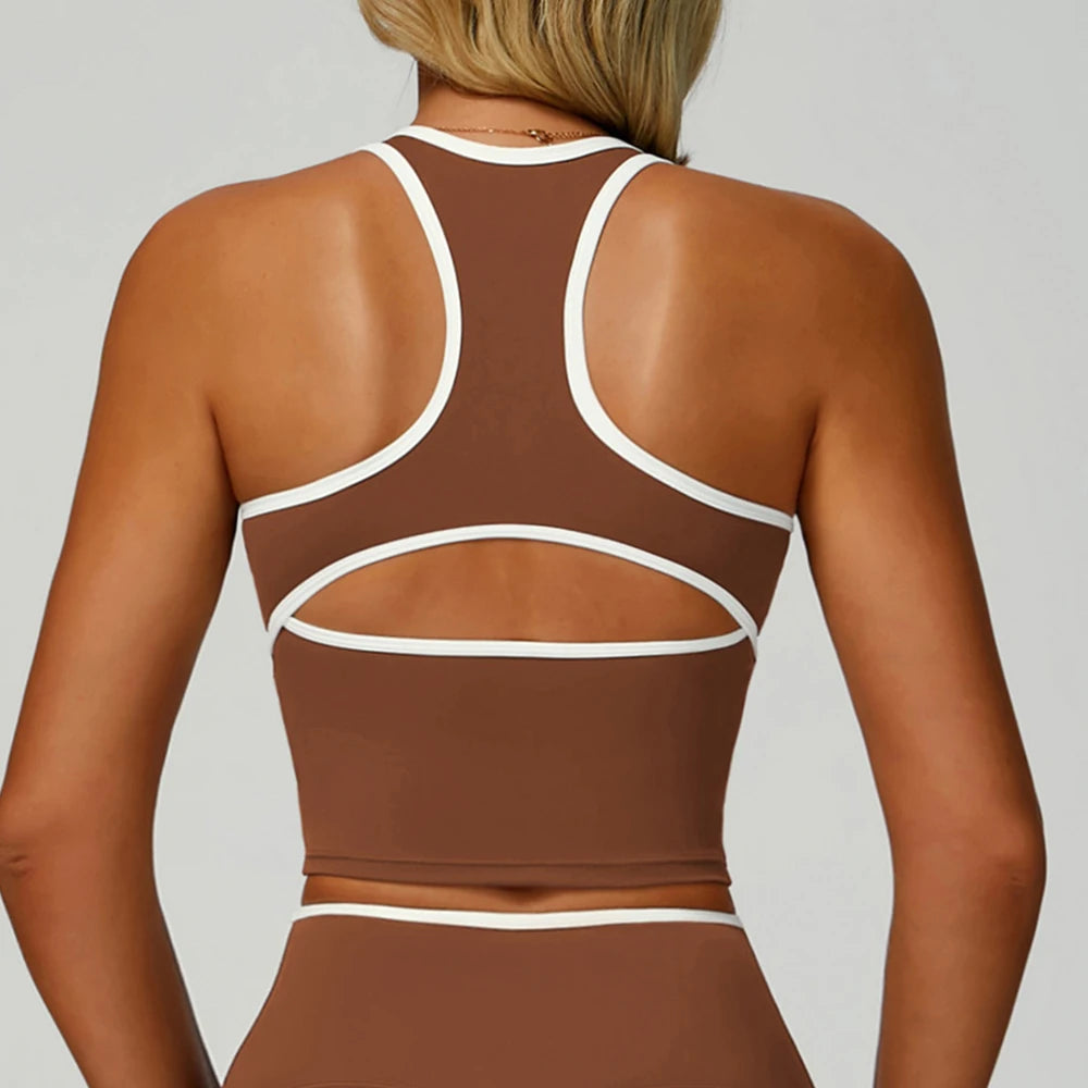 Color Block Sport Bra Yoga Vest Women High Strength Tight Top Comprehensive Training Gym Workout Yoga Underwear With Chest Pad