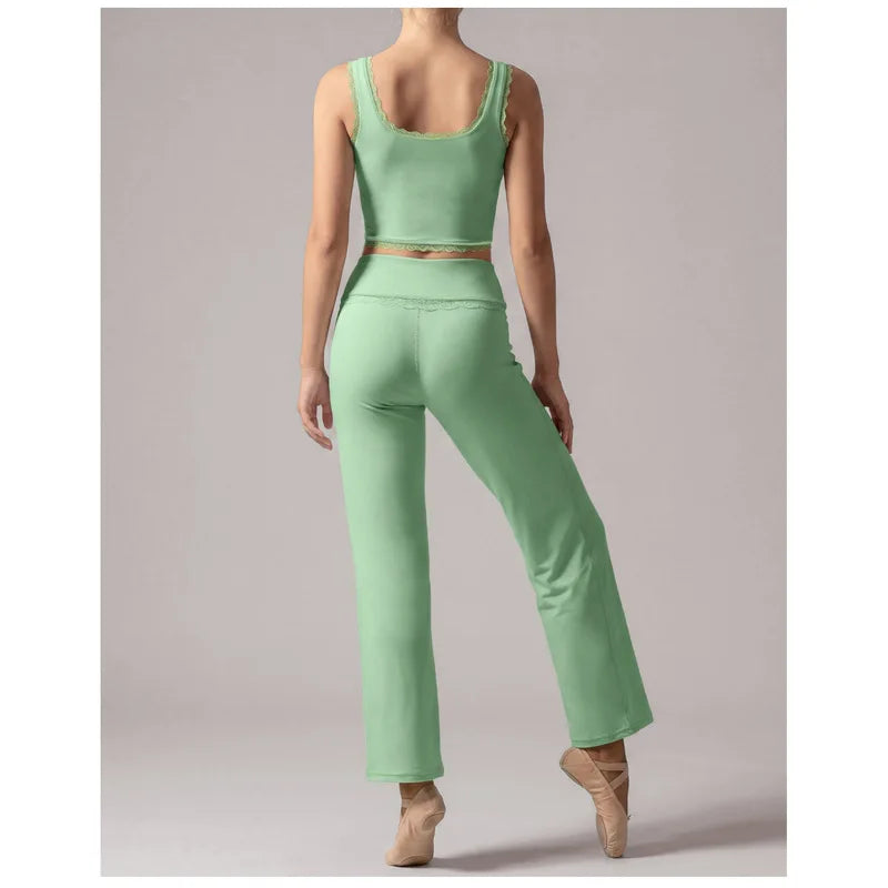 SVETLIN EU US Size High Quality Sports Yoga Wear Set Outfit Lace-Trim Sports Gym Wide-Leg Pants Two-Piece Set For Dance Training