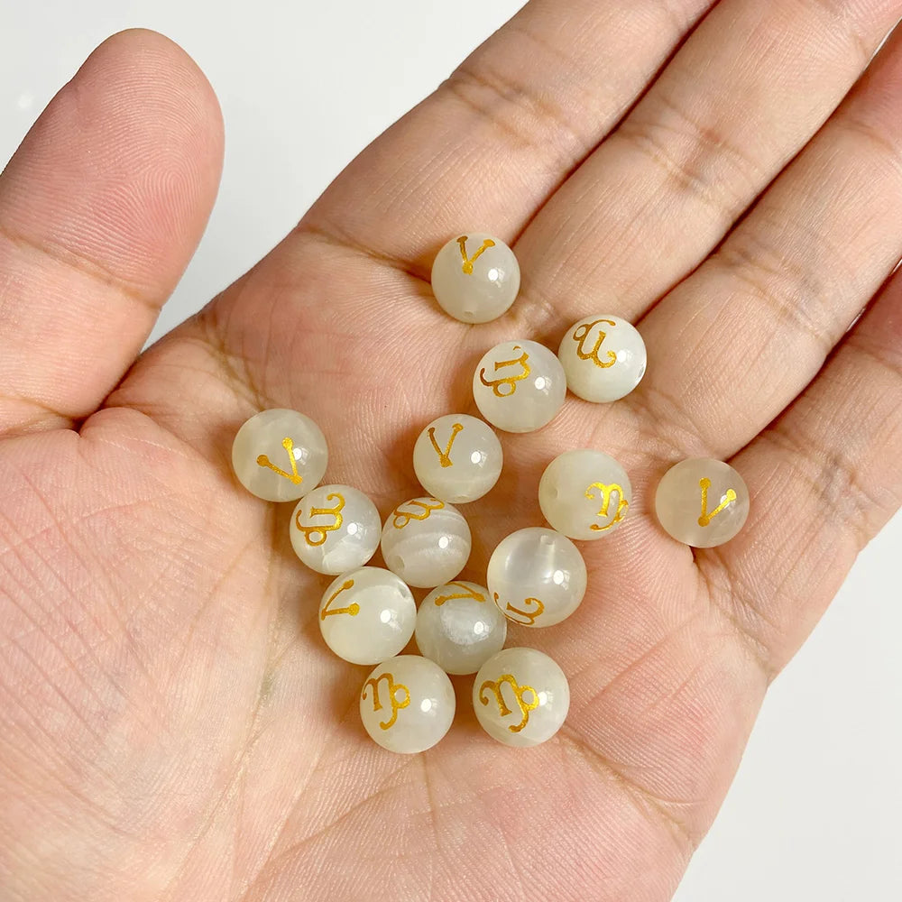 Wholesale 12 Zodiac Mooonstone Charms Natural Stone Sandstone Agates Constellation Sign Beads For Jewelry Making Accessories Set