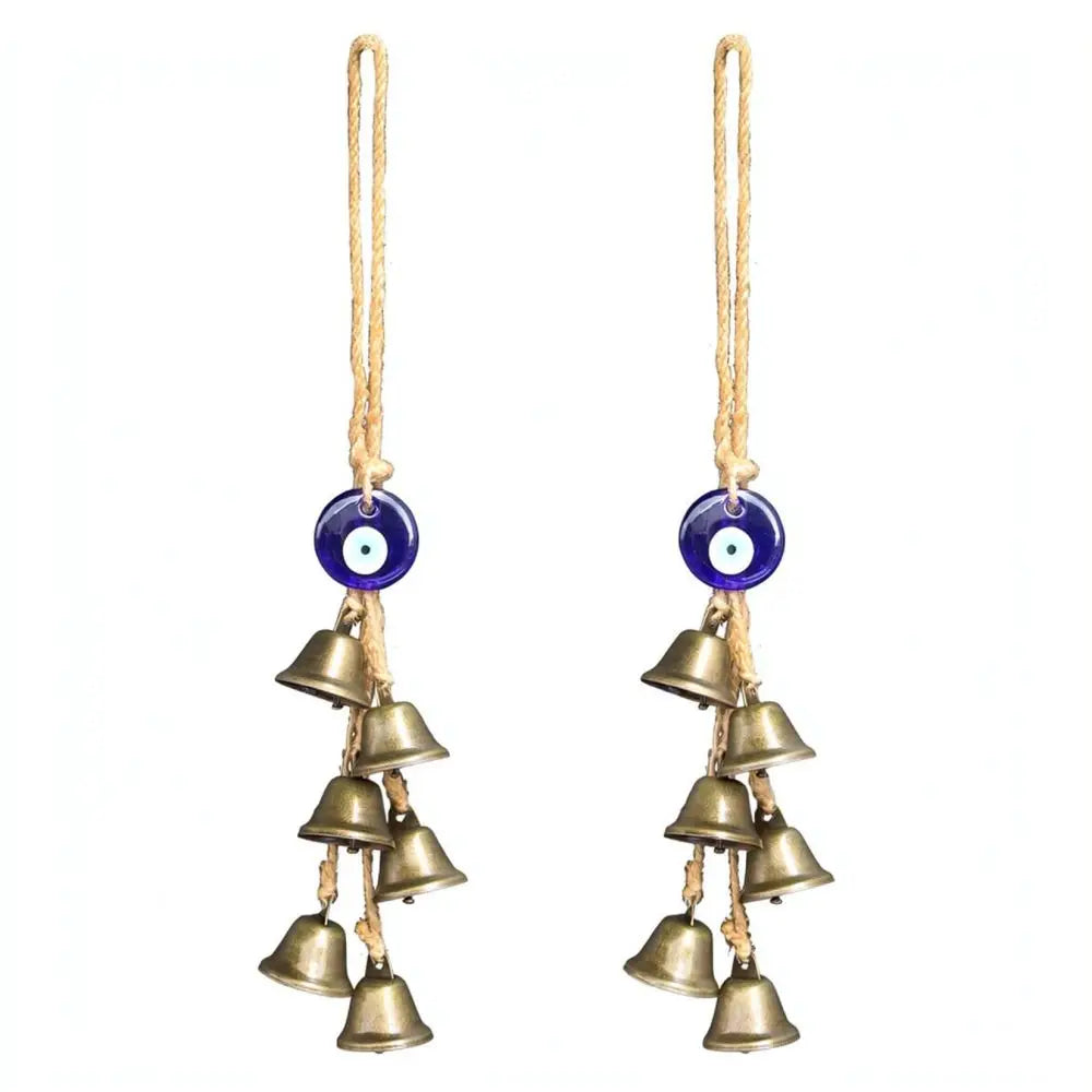 Retro Style Evil Eye Hanging Ornament Metal Bell Hemp Rope Wind Chime Garden Porch Decoration Unique Home Accessory