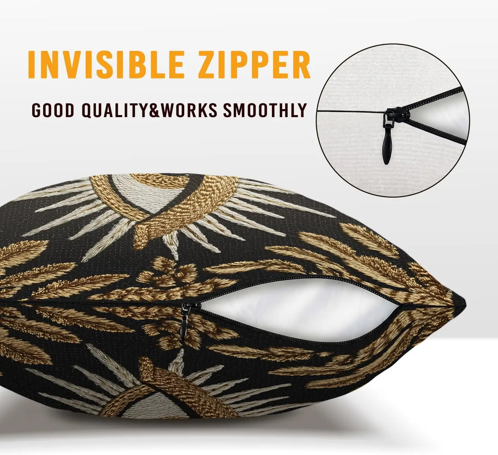 Printed pattern Mystical All Seeing Eye Pillowcase Boho Wiccan Spiritual Cushion Cover 18x18 Inch Black Gold Home Decor Gift