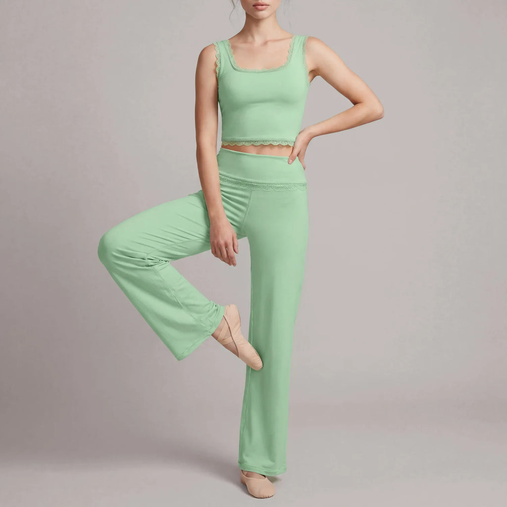 SVETLIN EU US Size High Quality Sports Yoga Wear Set Outfit Lace-Trim Sports Gym Wide-Leg Pants Two-Piece Set For Dance Training