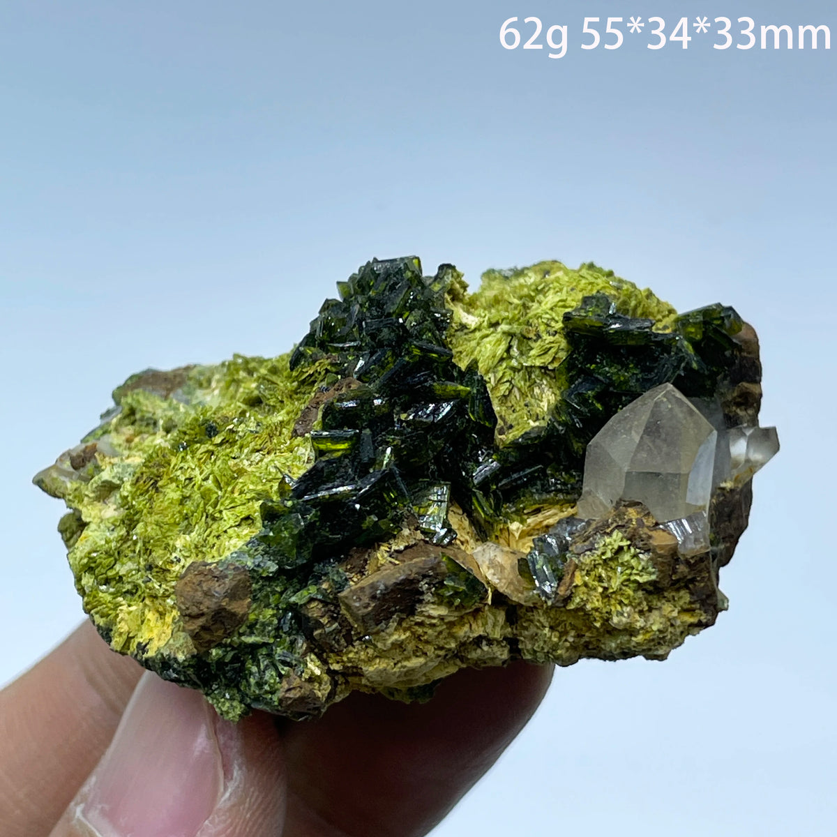 Natural Green Epidote with Clear Quartz Crystal Symbiosis Rough Specimen Healing Teaching Stone for Home Decor