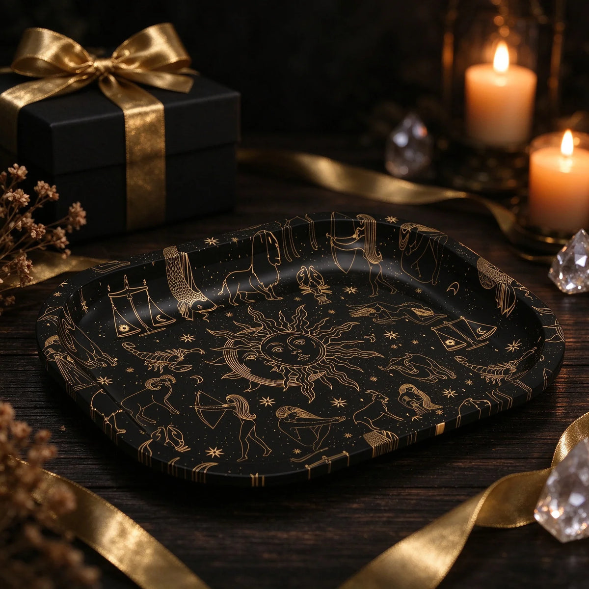 Premium Metal Rolling Tray 12 Zodiac Celestial Design Tray for Herbs & Smoking Accessories