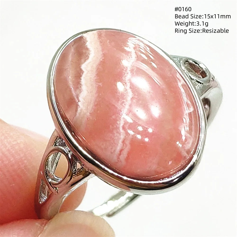 Natural Red Rhodochrosite Adjustable Ring Jewelry Rose Rhodochrosite 925 Sterling Silver Women Oval Bead AAAAA