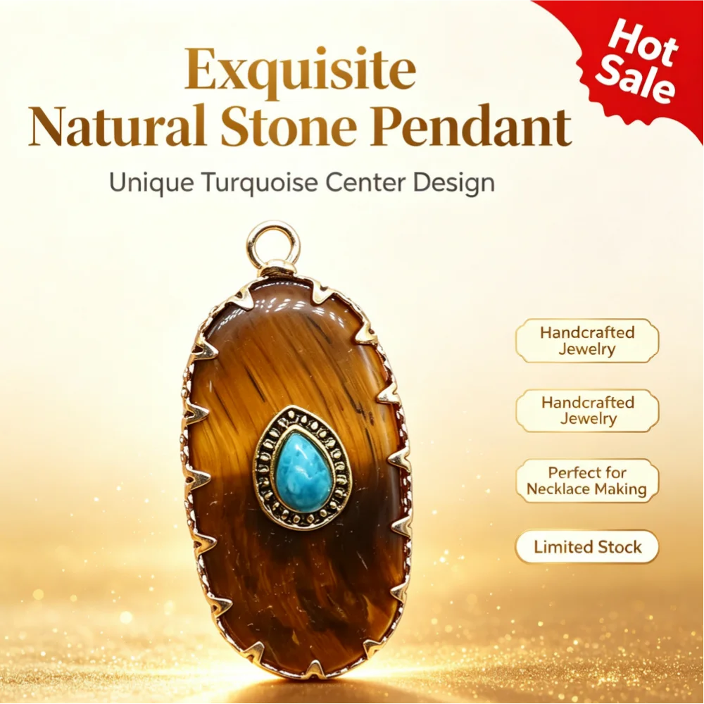 Natural Stone Dalmatian Jasper Oval Pendants Amethyst Turquoise Evil Eye Charms DIY Necklace Jewelry Making Supplies