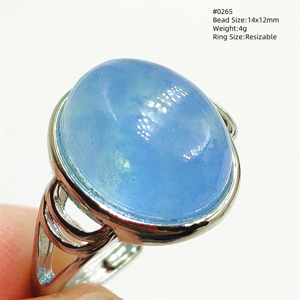 Natural Blue Aquamarine Beads Ring Adjustable Brazil Ring Oval 925 Sterling Silver Aquamarine Jewelry Women AAAAA