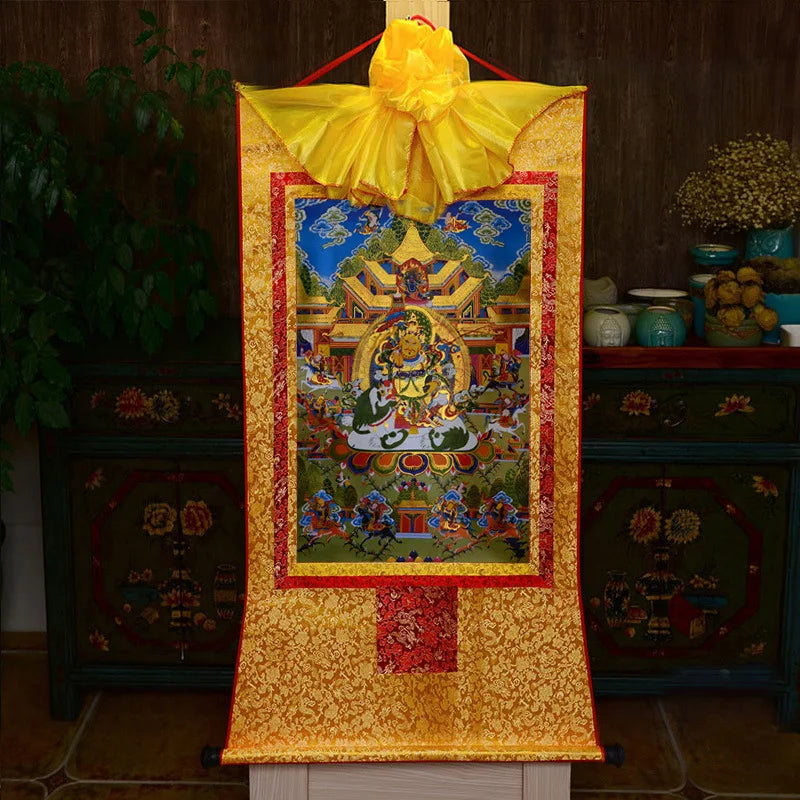 35*20cm Tibetan Thangka Wall Art Padmasambhava Green Tara Buddha Painting Hanging Decor Religious Scroll Picture Home Decoration