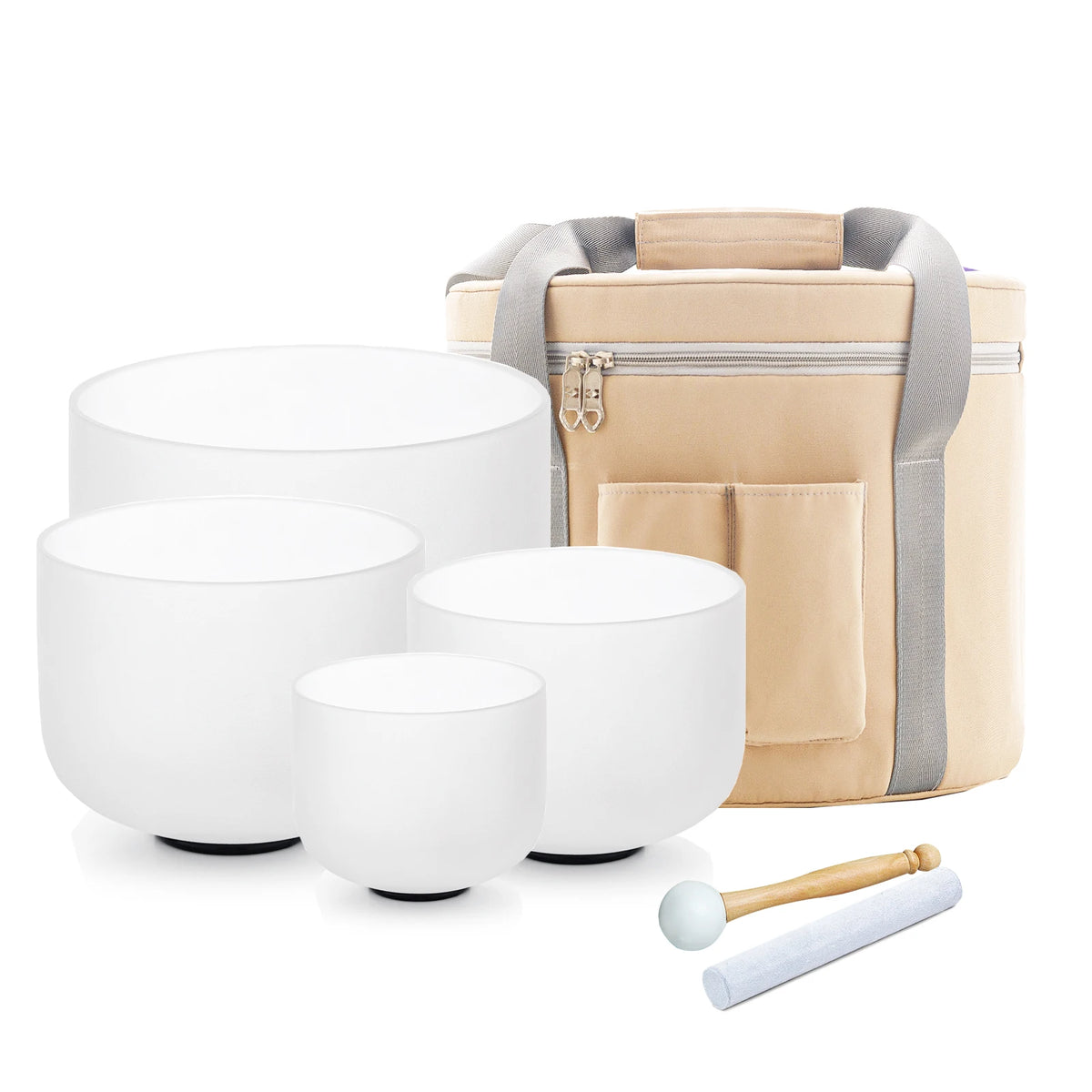 Hye-eun 6"A 8"G 10"E 12"D 4pcs Frosted Quartz Crystal Singing Bowl Chakra Set 440hz/432hz with Free  Purple bag