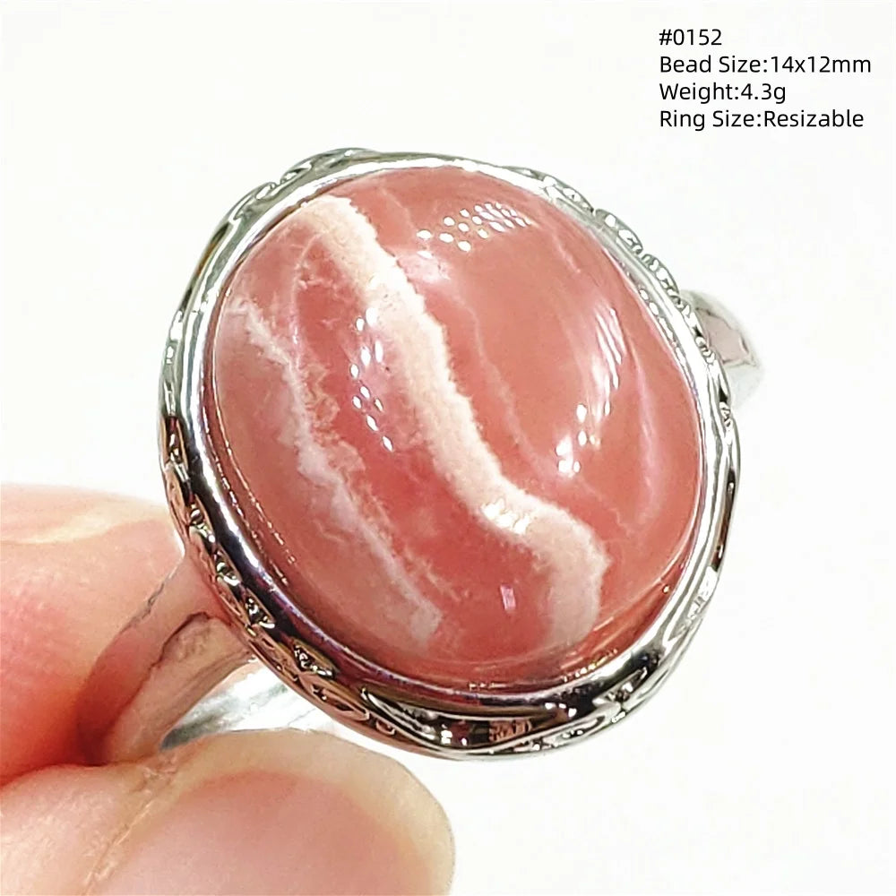 Natural Red Rhodochrosite Adjustable Ring Jewelry Rose Rhodochrosite 925 Sterling Silver Women Oval Bead AAAAA