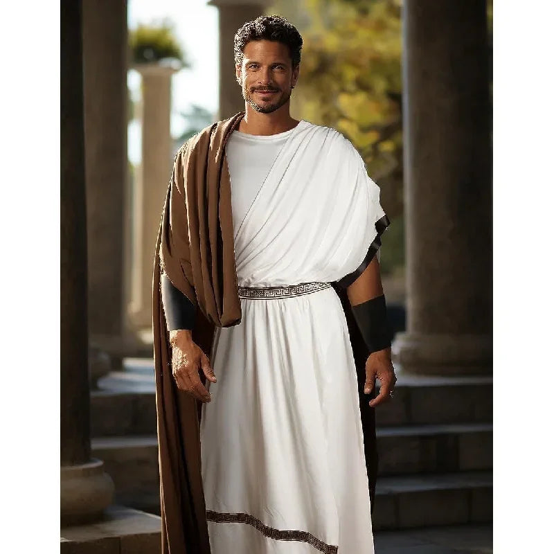 2024 Men - Adult Roman Halloween Dionysus Costume With Leather Wristband King Gladiator Clothing Suit