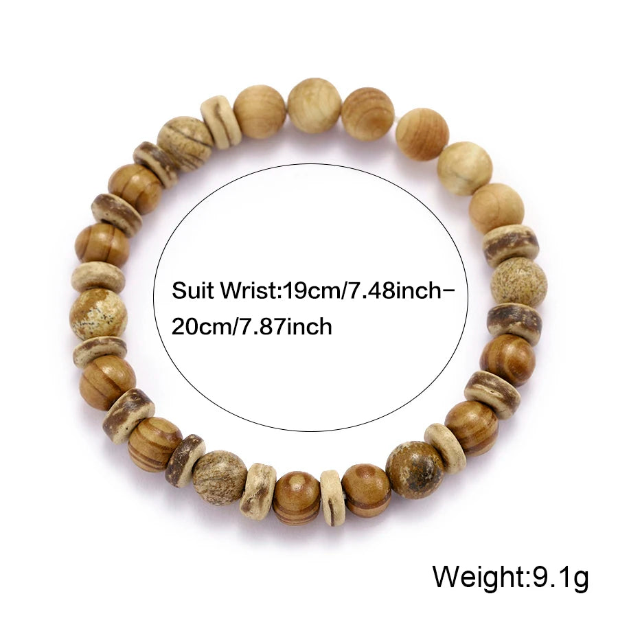 Vintage Wood Beaded Bracelet Mens Natural Stone Braslet Yoga Meditation Prayer Jewelry Tiger Eye Braclet Homme
