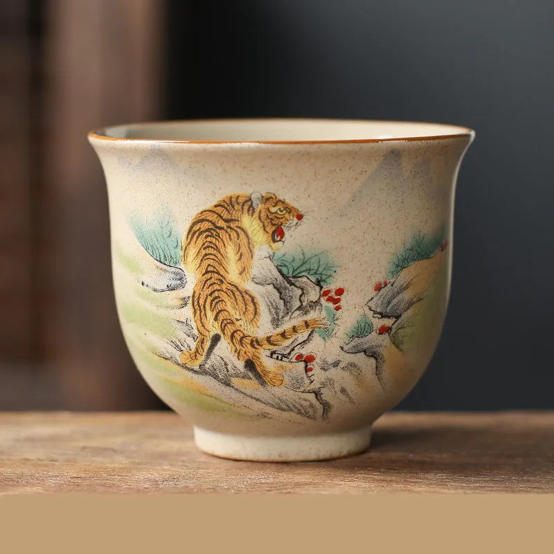 1 Pc Chinese Zodiac Ceramic Tea Cup Handmade Vintage Pottery Tea Bowl Teaware Master Teacup Personal Meditation Cup 110ml