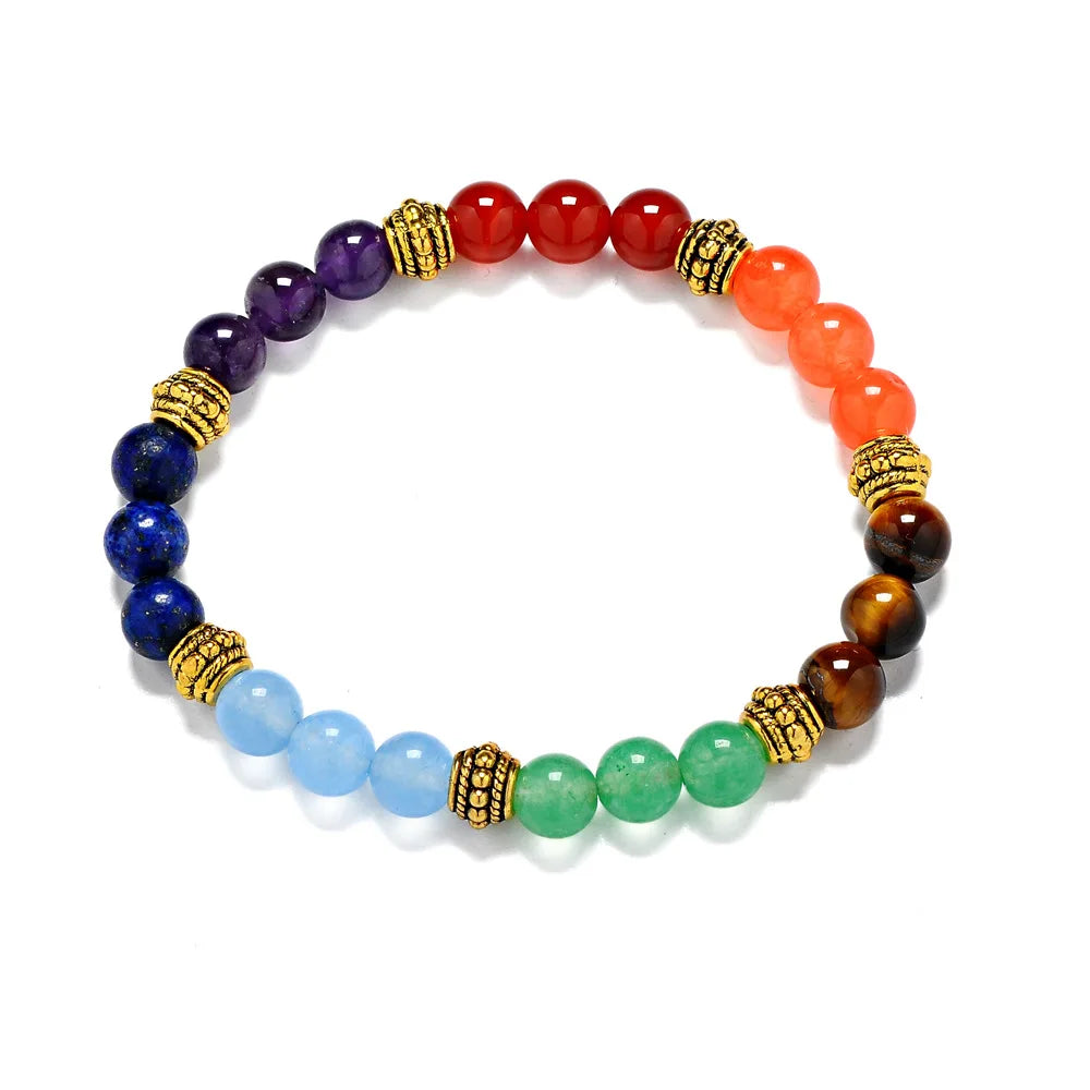 7 Chakra Beaded Bracelet For Yoga Meditation Natural Tiger Eye Red Agate Amethyst Stone Stretch Bangle 2026 Trendy Jewelry Women