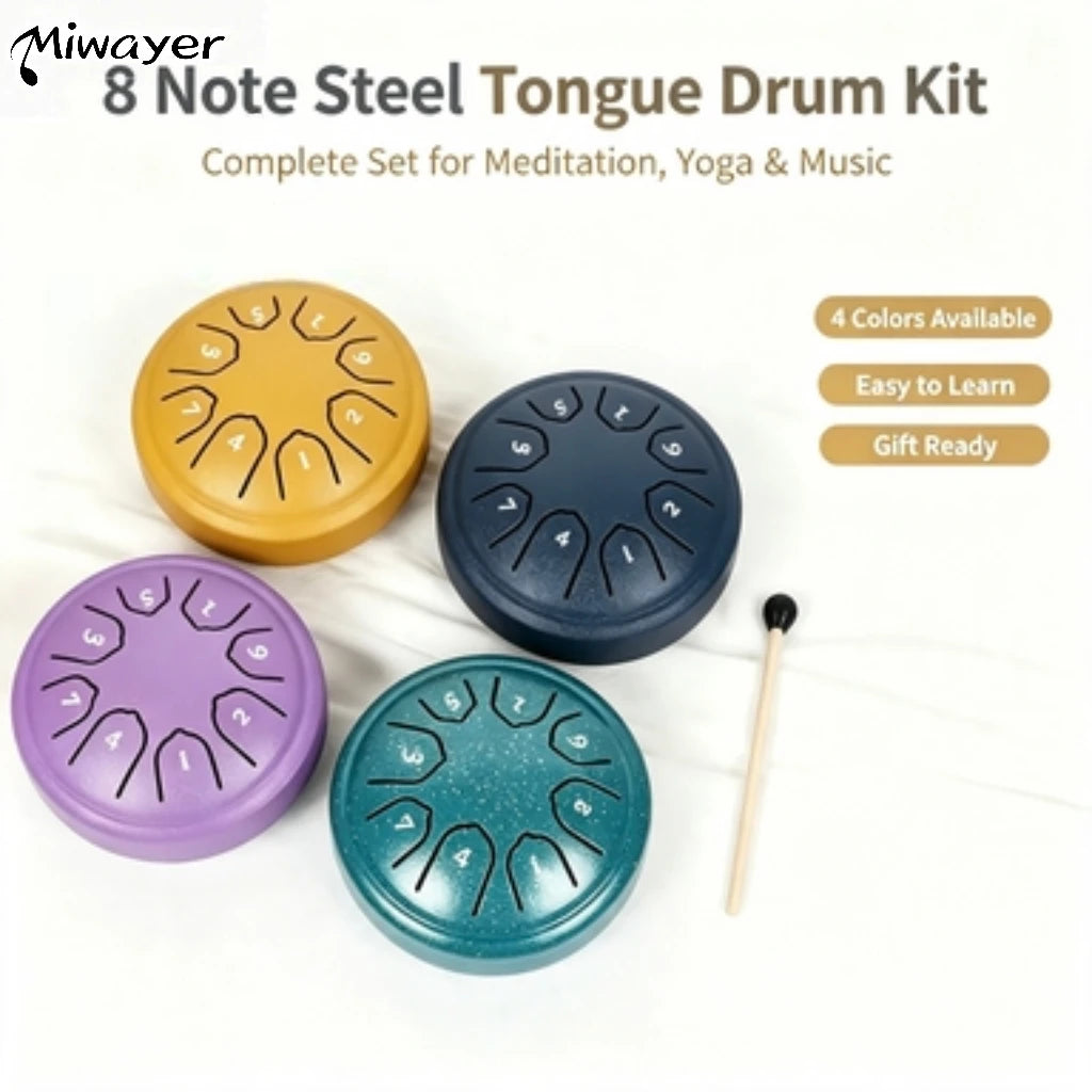 Miwayer 8 Tone 4.5 Inch Steel Tongue Drum Mini Handpan with Mallets Portable Meditation Percussion Instrument