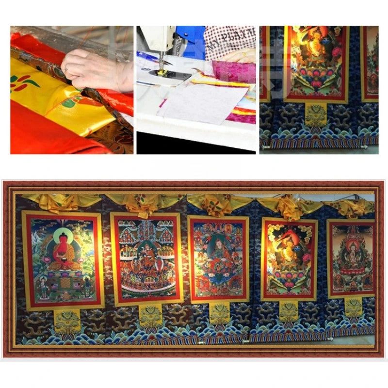35*20cm Tibetan Thangka Wall Art Padmasambhava Green Tara Buddha Painting Hanging Decor Religious Scroll Picture Home Decoration