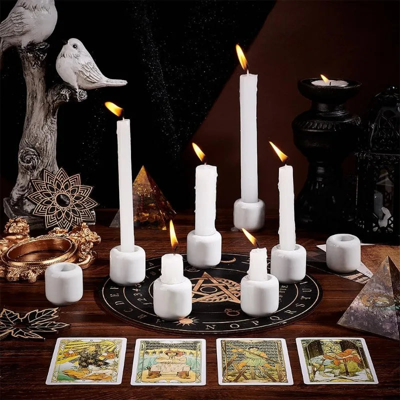 10 Pieces Ceramic Candle Holder White Ceramic Chime Ritual Spell Candle Holders for Taper Rituals Spells Altar Wiccan Supplies