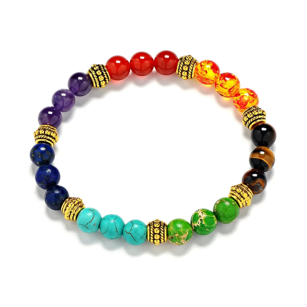 7 Chakra Beaded Bracelet For Yoga Meditation Natural Tiger Eye Red Agate Amethyst Stone Stretch Bangle 2026 Trendy Jewelry Women