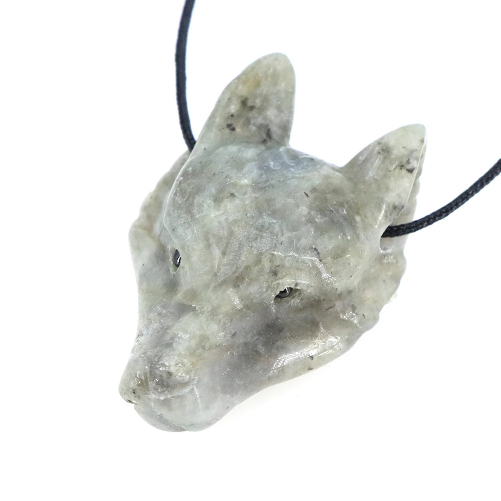 40mm Wolf Head Stone Pendant Natural Healing Crystals Statue Hand Carving Gemstone Wolves Animal Figure Jewelry Making Necklace