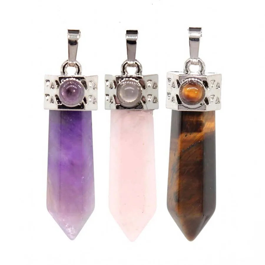 Natural Healing Amethyst Crystal Hexagonal Stone Pendants For Women Necklace DIY Rose Quartz Lapis Lazuli Agate Pendant Jewelry