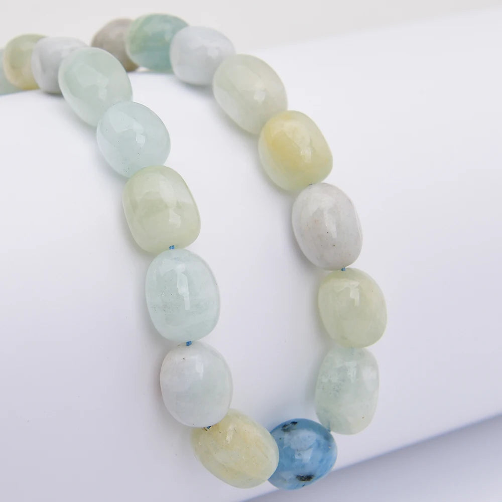 APDGG Natural Blue Aquamarine Gems Freefrom Egg Nugget Loose Stone Beads 16'' Strands Jewelry Making DIY
