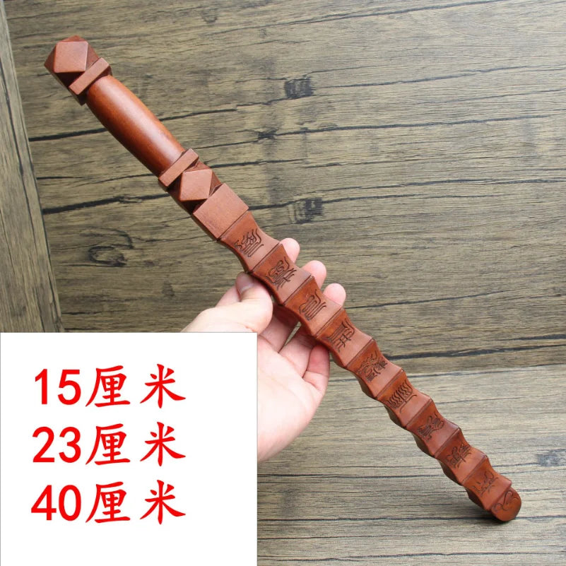 40cm Taoist Supplies Cross Heavenly Scripture God-Beating Whip, Thunder Jujube Wood Nine-Section Whip, Jujube Wood Ritual Implem