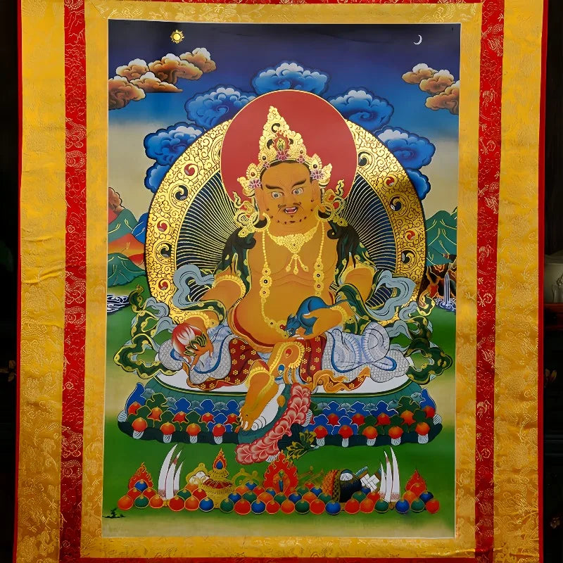 35*20cm Tibetan Thangka Wall Art Padmasambhava Green Tara Buddha Painting Hanging Decor Religious Scroll Picture Home Decoration