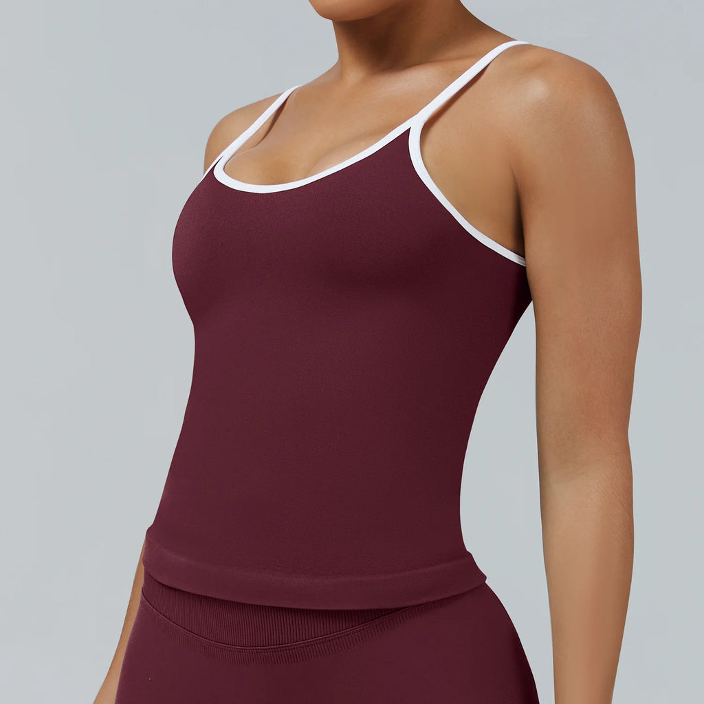 Color-Block Racerback Sports Bra – Body-Hugging Open Back Crop Top for Yoga, Gym & Casual Wear
