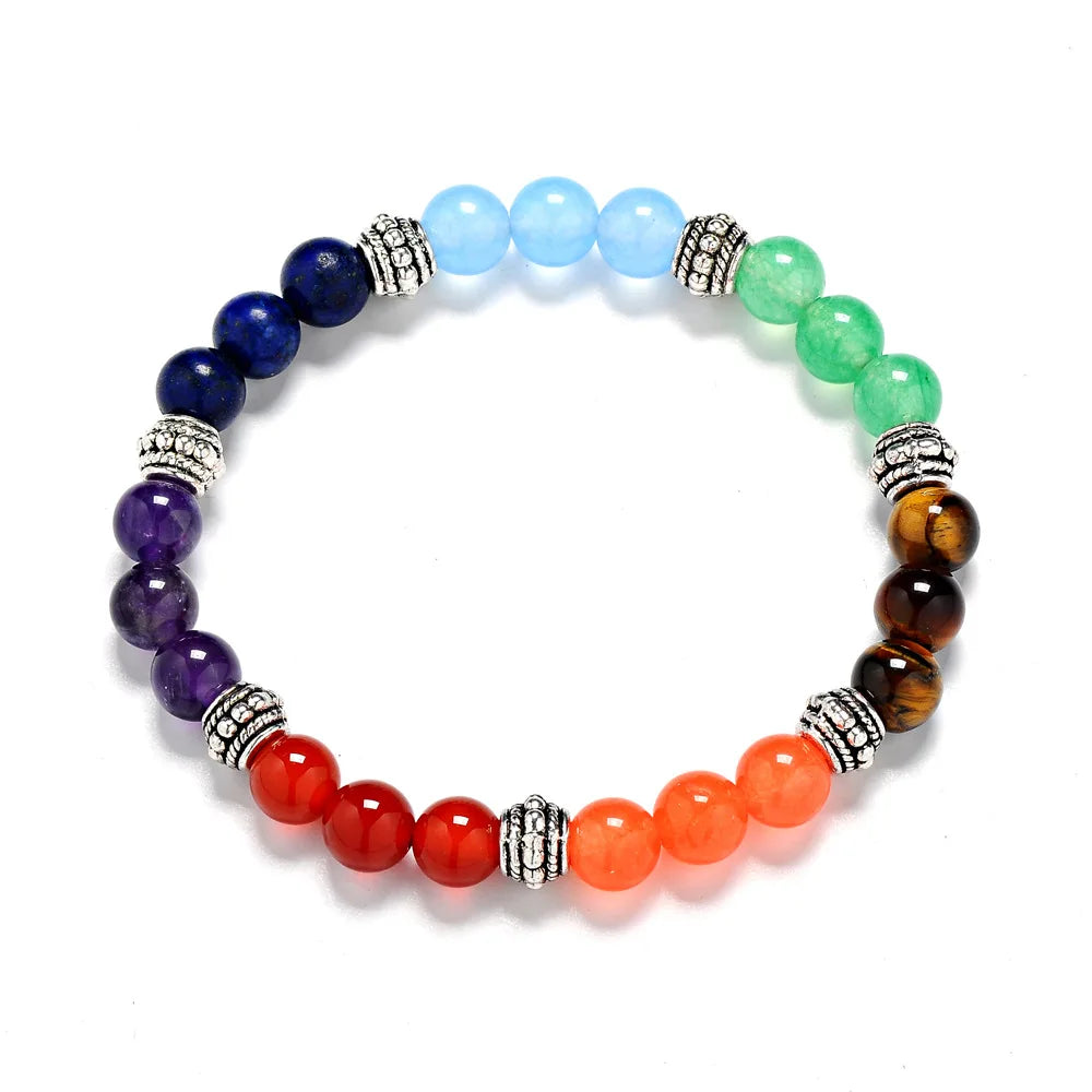 7 Chakra Beaded Bracelet For Yoga Meditation Natural Tiger Eye Red Agate Amethyst Stone Stretch Bangle 2026 Trendy Jewelry Women