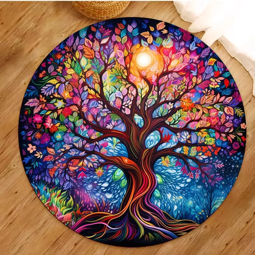 Tree of Life Round Rugs Yoga Floor Mat Nature Mandala Design Circle Carpet Home Living Room Bedroom Decor Ancient Spiritual Rug