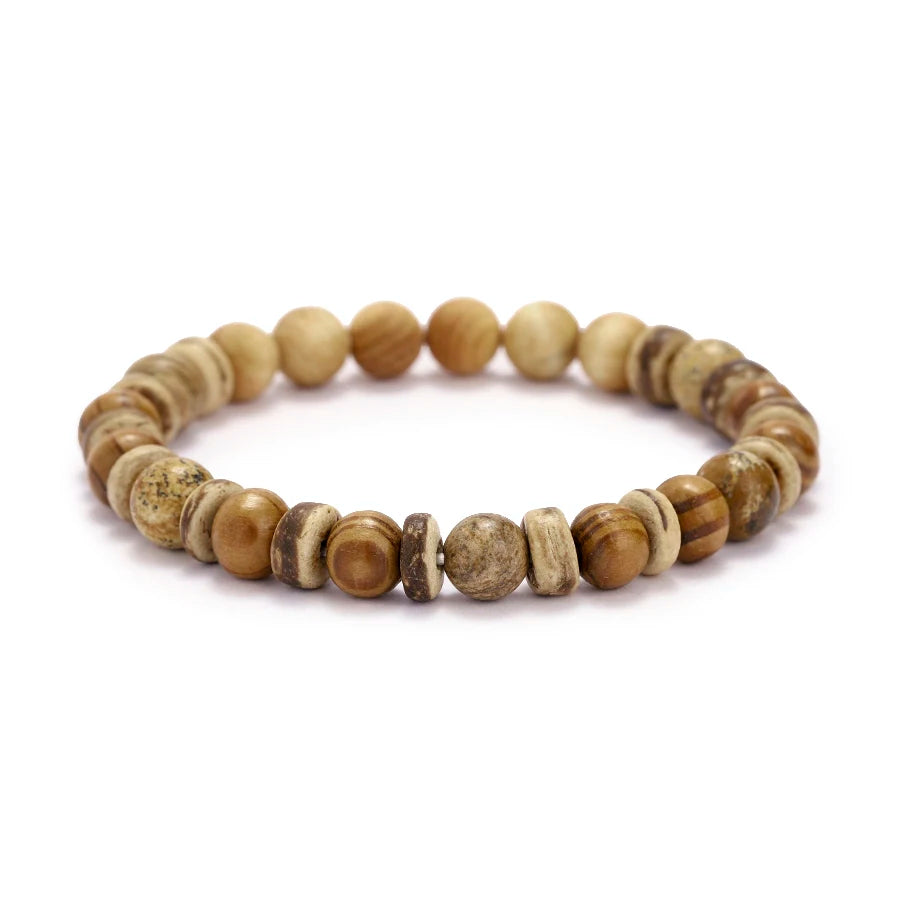 Vintage Wood Beaded Bracelet Mens Natural Stone Braslet Yoga Meditation Prayer Jewelry Tiger Eye Braclet Homme