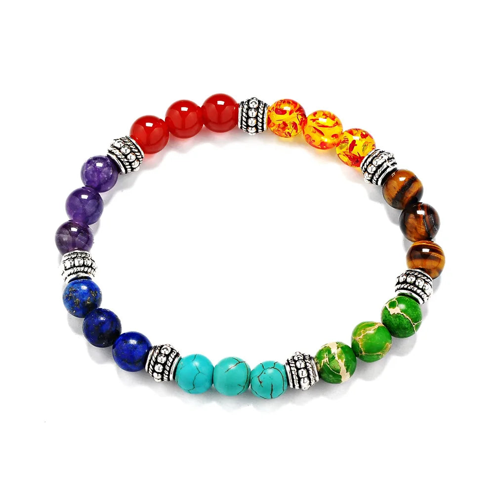7 Chakra Beaded Bracelet For Yoga Meditation Natural Tiger Eye Red Agate Amethyst Stone Stretch Bangle 2026 Trendy Jewelry Women